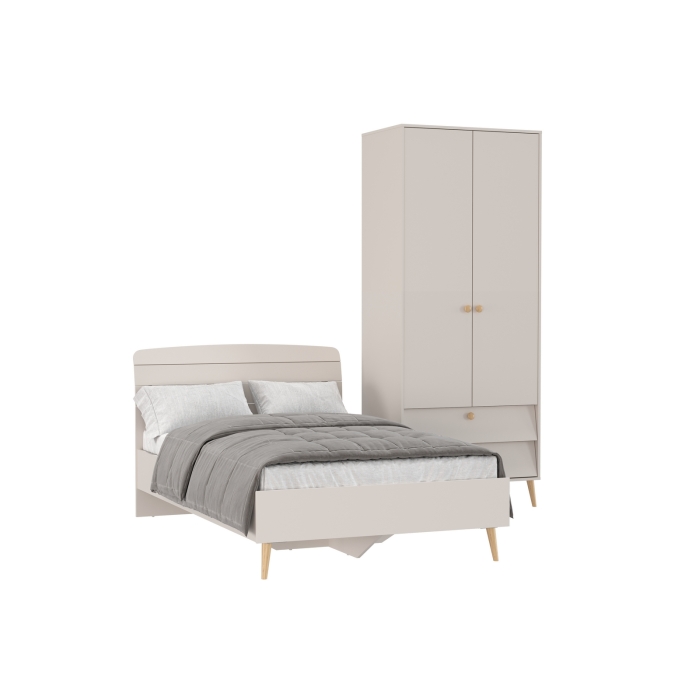 Афина Спальня Кровать 1200 + Шкаф 2-х дверный, цвет кашемир серый, ШхГхВ 123,6х210,2х95,7 + 90,3х56,3х220 см., сп.м. 1200х2000 мм., б/м, осн. есть