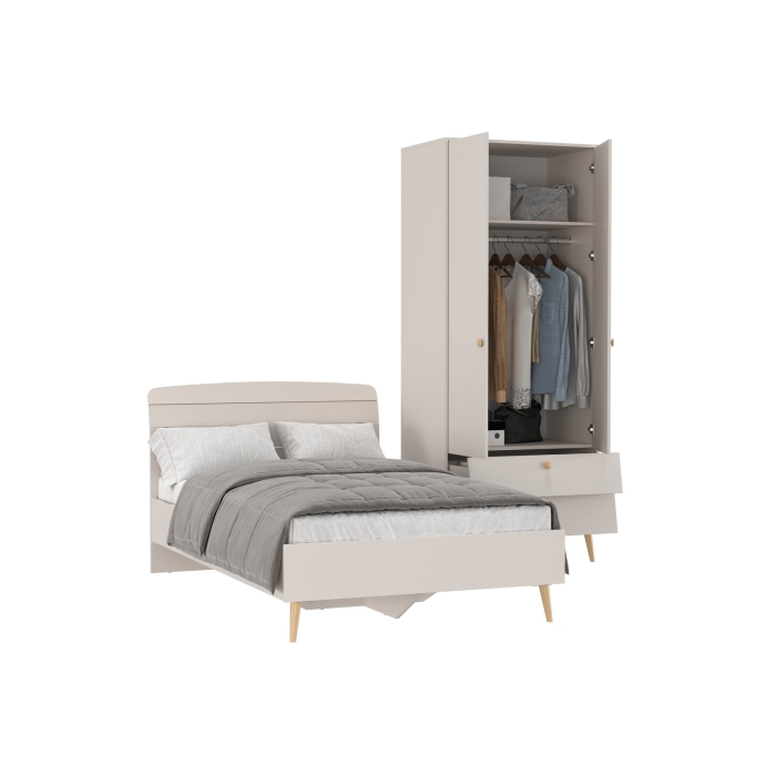 Афина Спальня Кровать 1200 + Шкаф 2-х дверный, цвет кашемир серый, ШхГхВ 123,6х210,2х95,7 + 90,3х56,3х220 см., сп.м. 1200х2000 мм., б/м, осн. есть