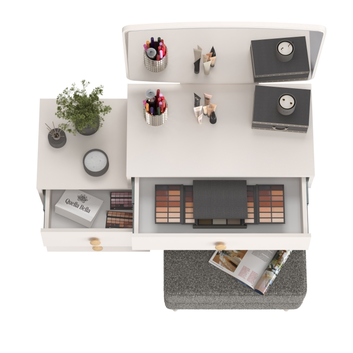 Афина Спальня 4-25901М1к.с. Трюмо + Банкетка 6-5138ТКШтем.серый Тифани, цвет кашемир серый/ткань тёмно-серая, ШхГхВ 105х38,6х129 + 55х33х46 см, ун. сб