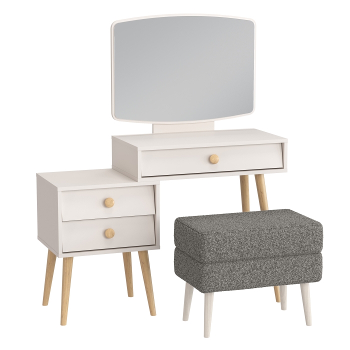 Афина Спальня 4-25901М1к.с. Трюмо + Банкетка 6-5138ТКШтем.серый Тифани, цвет кашемир серый/ткань тёмно-серая, ШхГхВ 105х38,6х129 + 55х33х46 см, ун. сб