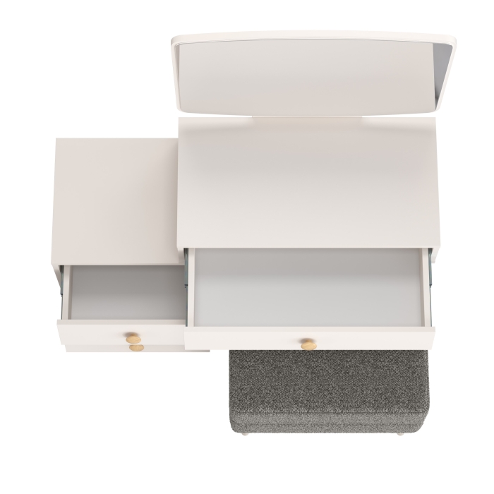 Афина Спальня 4-25901М1к.с. Трюмо + Банкетка 6-5138ТКШтем.серый Тифани, цвет кашемир серый/ткань тёмно-серая, ШхГхВ 105х38,6х129 + 55х33х46 см, ун. сб