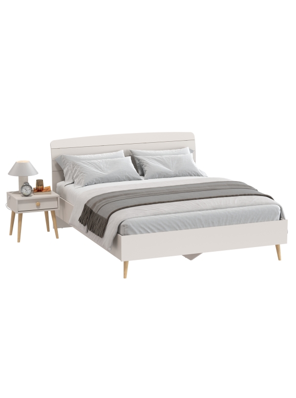 Афина Спальня Кровать 1600 + Тумба прикроватная, цвет кашемир серый, ШхГхВ 164,6х210,2х95,6 + 45х37х45 см., сп.м. 1600х2000 мм., б/м, основание есть