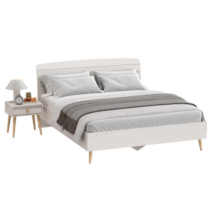 Афина Спальня Кровать 1600 + Тумба прикроватная, цвет кашемир серый, ШхГхВ 164,6х210,2х95,6 + 45х37х45 см., сп.м. 1600х2000 мм., б/м, основание есть