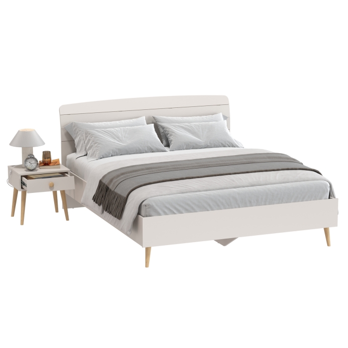 Афина Спальня Кровать 1600 + Тумба прикроватная, цвет кашемир серый, ШхГхВ 164,6х210,2х95,6 + 45х37х45 см., сп.м. 1600х2000 мм., б/м, основание есть