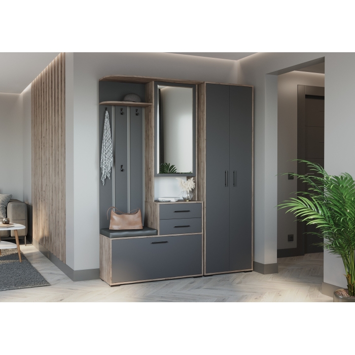 Прихожая Domino - Комплект для прихожей, цвет дуб крафт табачный/графит