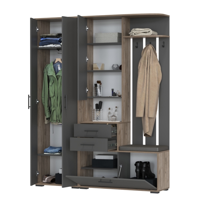 Прихожая Domino - Комплект для прихожей, цвет дуб крафт табачный/графит