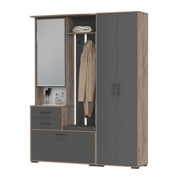 Прихожая Domino - Комплект для прихожей, цвет дуб крафт табачный/графит