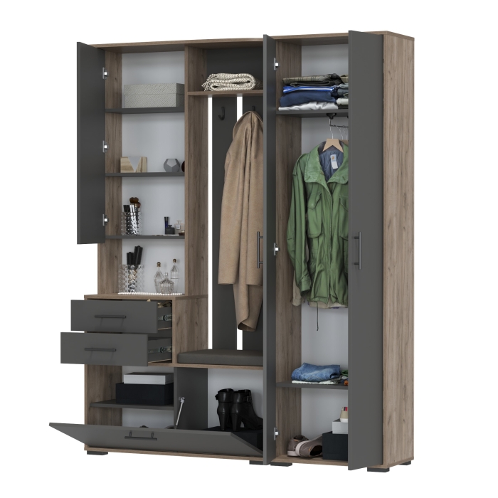 Прихожая Domino - Комплект для прихожей, цвет дуб крафт табачный/графит