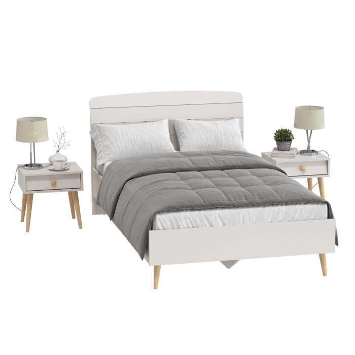 Афина Спальня Кровать 1200 + Две тумбы, цвет кашемир серый, ШхГхВ 123,6х210,2х95,7 + 2х45х37х45 см., сп.м. 1200х2000 мм., б/м, основание есть