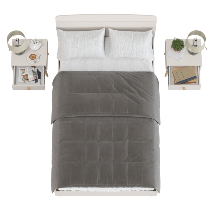 Афина Спальня Кровать 1200 + Две тумбы, цвет кашемир серый, ШхГхВ 123,6х210,2х95,7 + 2х45х37х45 см., сп.м. 1200х2000 мм., б/м, основание есть