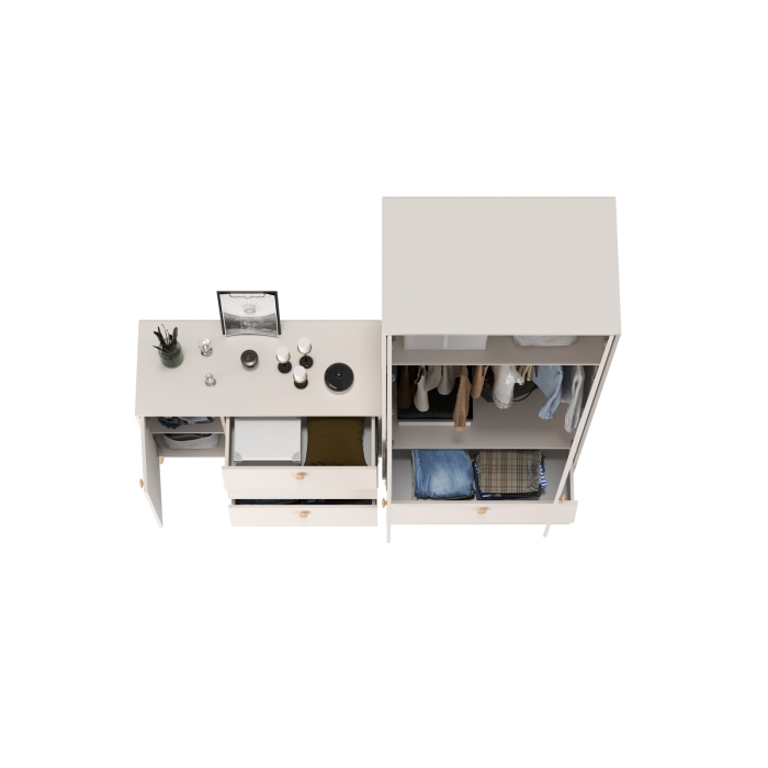 Афина Спальня Шкаф 2-х дверный + Комод с дверкой и тремя ящиками, цвет кашемир серый, ШхГхВ 90,3х56,3х220 + 110х45,3х83 см., универсальная сборка