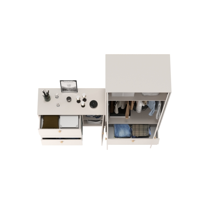 Афина Спальня Шкаф 2-х дверный + Комод с дверкой и тремя ящиками, цвет кашемир серый, ШхГхВ 90,3х56,3х220 + 110х45,3х83 см., универсальная сборка