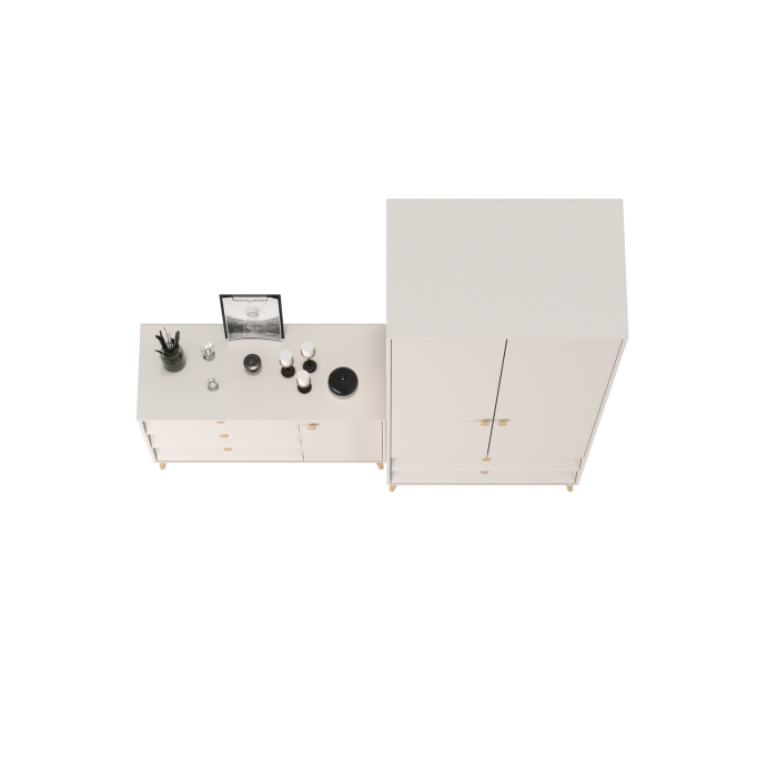 Афина Спальня Шкаф 2-х дверный + Комод с дверкой и тремя ящиками, цвет кашемир серый, ШхГхВ 90,3х56,3х220 + 110х45,3х83 см., универсальная сборка