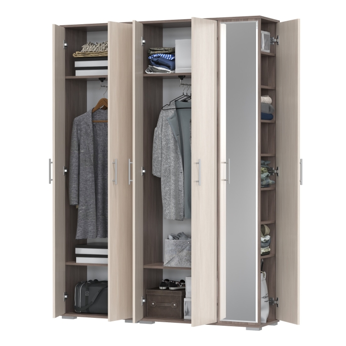 Прихожая Домино-мини + Шкаф для одежды Домино, цвет бодега тёмный/бодега светлый, ШхГхВ 148х36х202 см., универсальная сборка