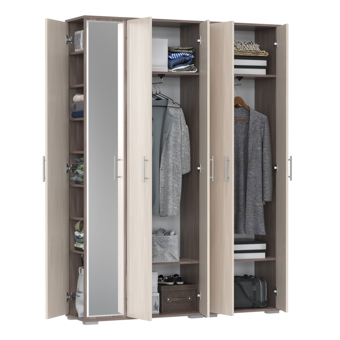 Прихожая Домино-мини + Шкаф для одежды Домино, цвет бодега тёмный/бодега светлый, ШхГхВ 148х36х202 см., универсальная сборка