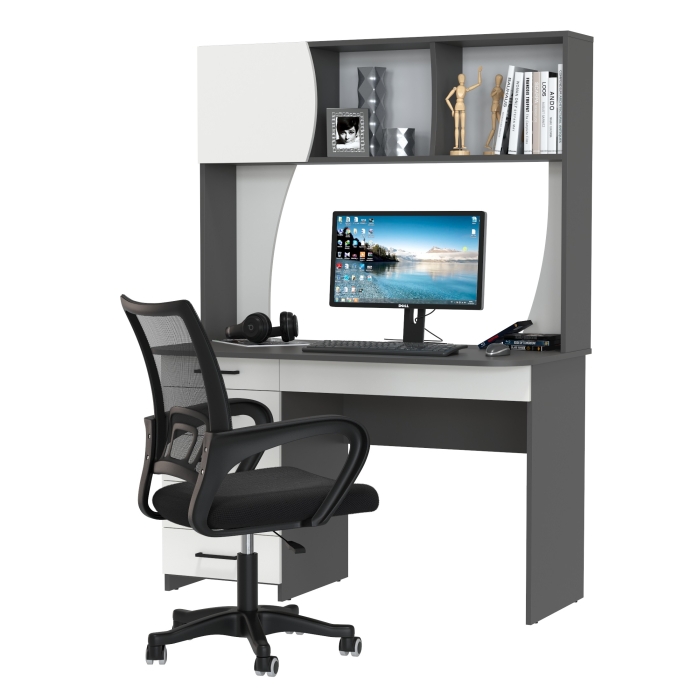 Стол 6-0606 Сигма + кресло 103 чёрное, цвет графит/белый, ШхГхВ 120,5х60,5х166 см., НЕ универсальная сборка