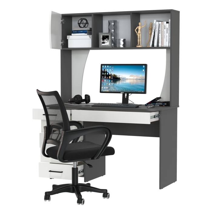 Стол 6-0606 Сигма + кресло 103 чёрное, цвет графит/белый, ШхГхВ 120,5х60,5х166 см., НЕ универсальная сборка