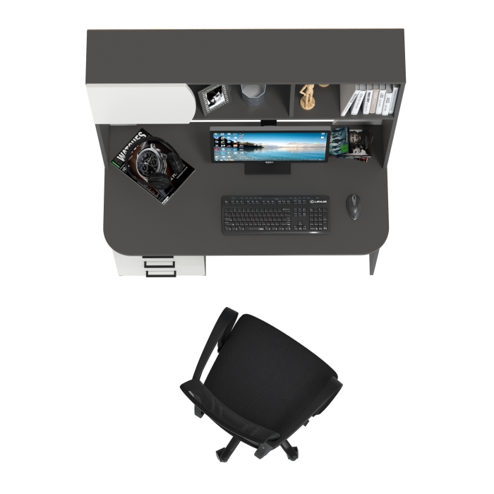 Стол 6-0606 Сигма + кресло 103 чёрное, цвет графит/белый, ШхГхВ 120,5х60,5х166 см., НЕ универсальная сборка