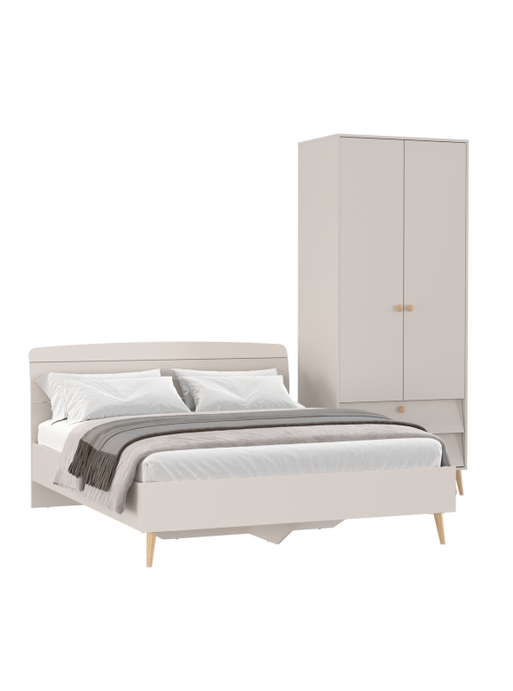 Афина Спальня Кровать 1600 + Шкаф 2-х дверный, цвет кашемир серый, ШхГхВ 164,6х210,2х95,6 + 90,3х56,3х220 см., сп.м. 1600х2000 мм., б/м, осн. есть