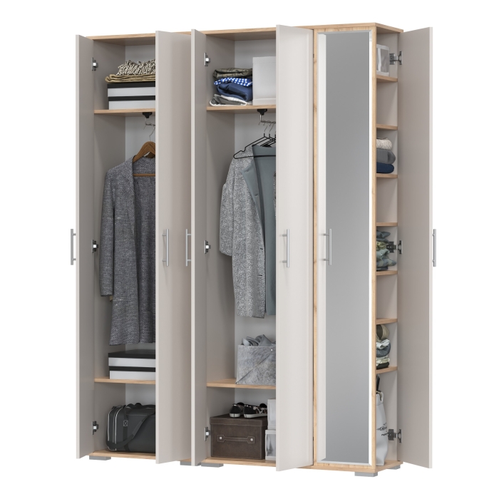 Прихожая Домино-мини + Шкаф для одежды Домино, цвет дуб крафт золотой/кашемир серый, ШхГхВ 148х36х202 см., универсальная сборка