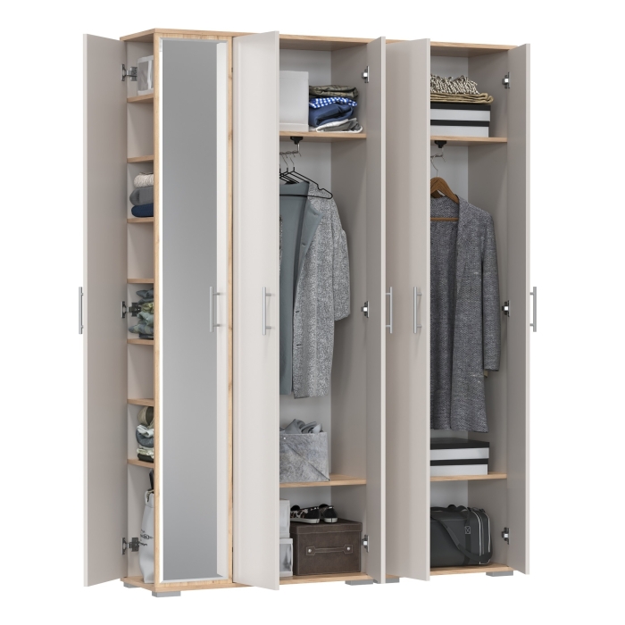 Прихожая Домино-мини + Шкаф для одежды Домино, цвет дуб крафт золотой/кашемир серый, ШхГхВ 148х36х202 см., универсальная сборка
