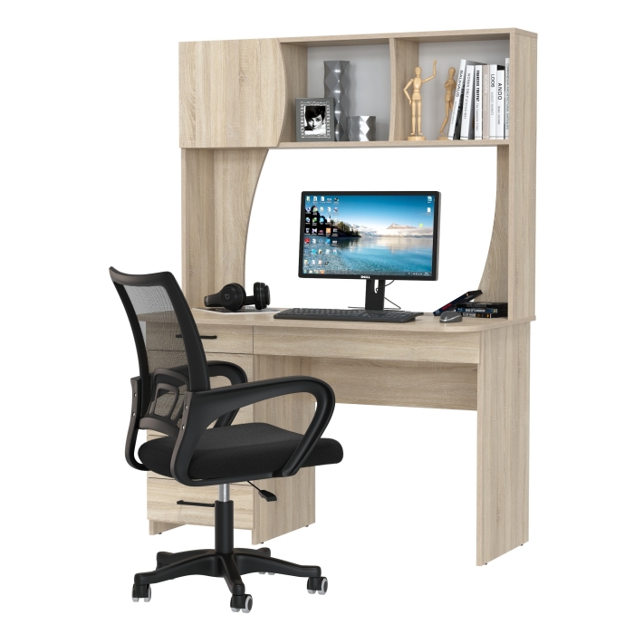 Стол 6-0606 Сигма + кресло 103 чёрное, цвет дуб сонома, ШхГхВ 120,5х60,5х166 см., НЕ универсальная сборка