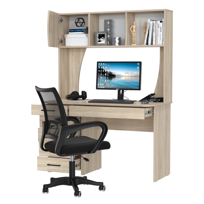 Стол 6-0606 Сигма + кресло 103 чёрное, цвет дуб сонома, ШхГхВ 120,5х60,5х166 см., НЕ универсальная сборка