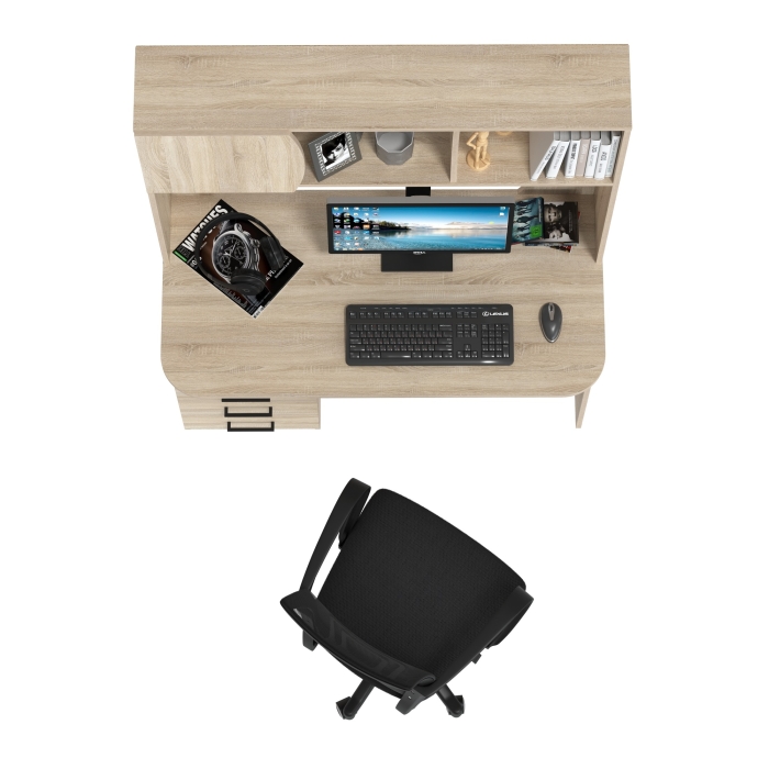 Стол 6-0606 Сигма + кресло 103 чёрное, цвет дуб сонома, ШхГхВ 120,5х60,5х166 см., НЕ универсальная сборка