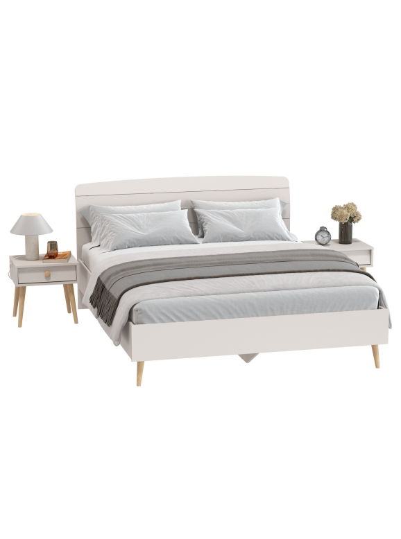 Афина Спальня Кровать 1600 + Две тумбы, цвет кашемир серый, ШхГхВ 164,6х210,2х95,6 + 2х45х37х45 см., сп.м. 1600х2000 мм., б/м, основание есть