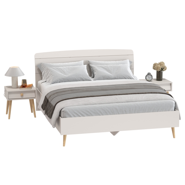 Афина Спальня Кровать 1600 + Две тумбы, цвет кашемир серый, ШхГхВ 164,6х210,2х95,6 + 2х45х37х45 см., сп.м. 1600х2000 мм., б/м, основание есть