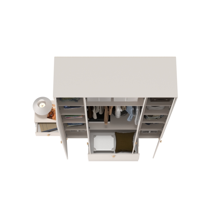 Афина Спальня Шкаф 4-х дверный + Тумба прикроватная, цвет кашемир серый, ШхГхВ 160х56,3х220 + 45х37х45 см., универсальная сборка