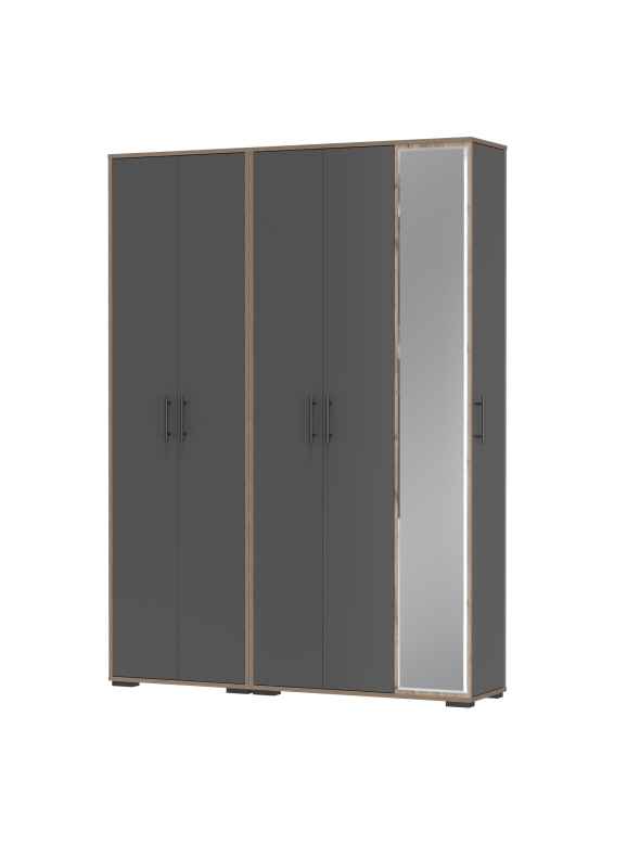 Прихожая Домино-мини + Шкаф для одежды Домино, цвет дуб крафт табачный/графит, ШхГхВ 148х36х202 см., универсальная сборка