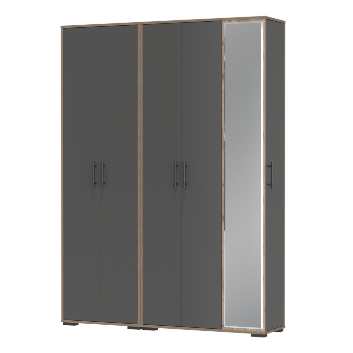 Прихожая Домино-мини + Шкаф для одежды Домино, цвет дуб крафт табачный/графит, ШхГхВ 148х36х202 см., универсальная сборка