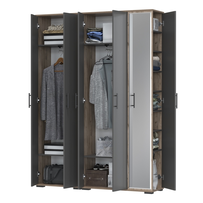 Прихожая Домино-мини + Шкаф для одежды Домино, цвет дуб крафт табачный/графит, ШхГхВ 148х36х202 см., универсальная сборка