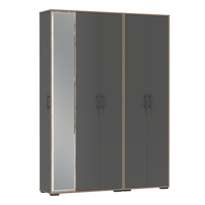 Прихожая Домино-мини + Шкаф для одежды Домино, цвет дуб крафт табачный/графит, ШхГхВ 148х36х202 см., универсальная сборка