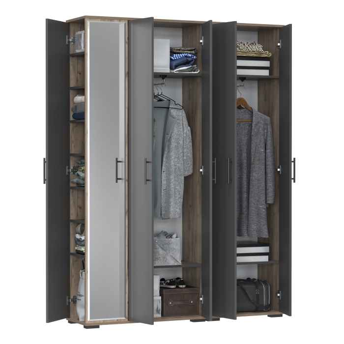 Прихожая Домино-мини + Шкаф для одежды Домино, цвет дуб крафт табачный/графит, ШхГхВ 148х36х202 см., универсальная сборка
