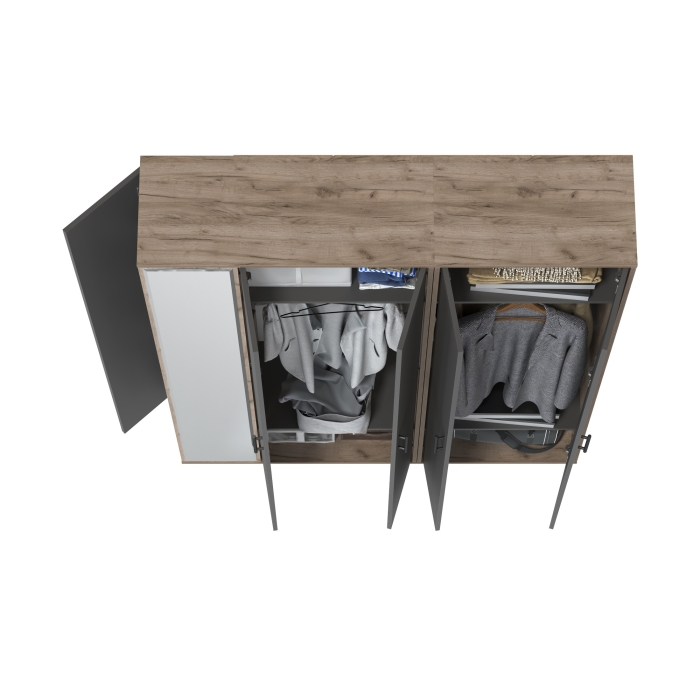 Прихожая Домино-мини + Шкаф для одежды Домино, цвет дуб крафт табачный/графит, ШхГхВ 148х36х202 см., универсальная сборка