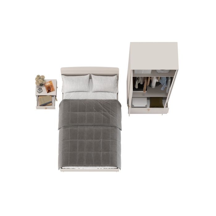 Афина Спальня Кровать 1200 + Шкаф 2-х дверный + Тумба, цвет кашемир серый, 123,6х210,2х95,7 + 90,3х56,3х220 + 45х37х45 см., 1200х2000, б/м, осн. есть