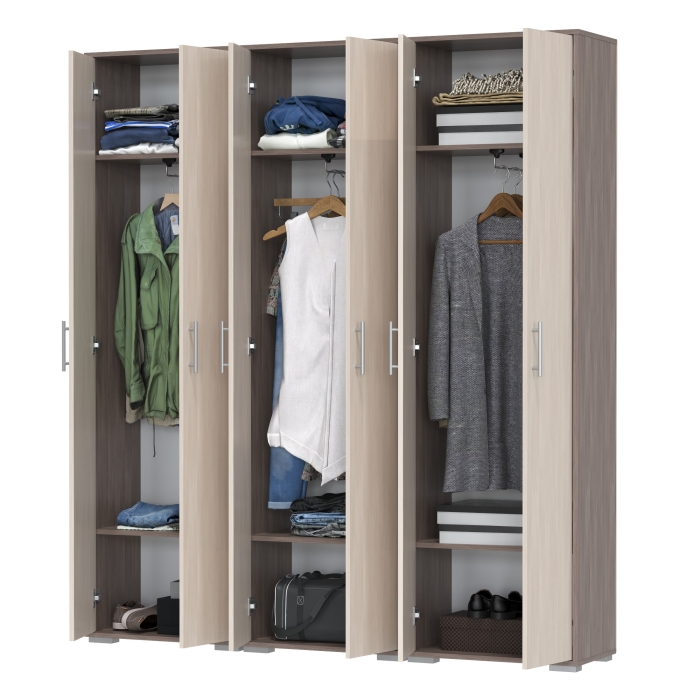 Три шкафа для одежды Домино 2-3430бод.тем/св, цвет бодега тёмный/бодега светлый, ШхГхВ 180х36х202 см.