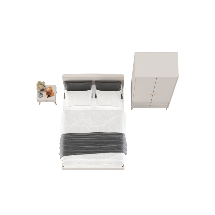 Афина Спальня Кровать 1400 + Шкаф 2-х дверный + Тумба, цвет кашемир серый, 144,6х210,2х95,7 + 90,3х56,3х220 + 45х37х45 см., 1400х2000, б/м, осн. есть