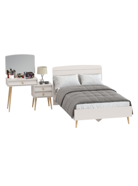 Афина Спальня Кровать 1200 + Трюмо, цвет кашемир серый, ШхГхВ 123,6х210,2х95,7 + 105х38,6х129 см., сп.м. 1200х2000 мм., б/м, основание есть