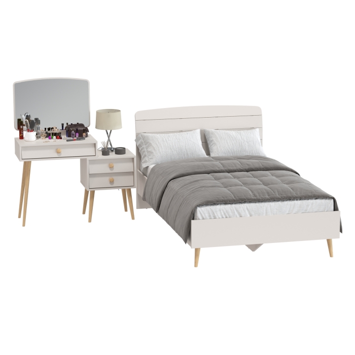 Афина Спальня Кровать 1200 + Трюмо, цвет кашемир серый, ШхГхВ 123,6х210,2х95,7 + 105х38,6х129 см., сп.м. 1200х2000 мм., б/м, основание есть