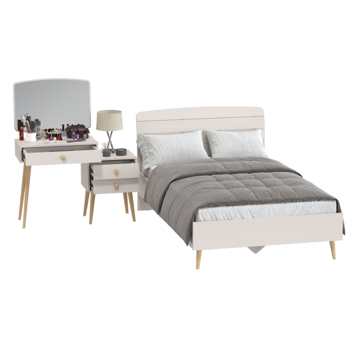 Афина Спальня Кровать 1200 + Трюмо, цвет кашемир серый, ШхГхВ 123,6х210,2х95,7 + 105х38,6х129 см., сп.м. 1200х2000 мм., б/м, основание есть