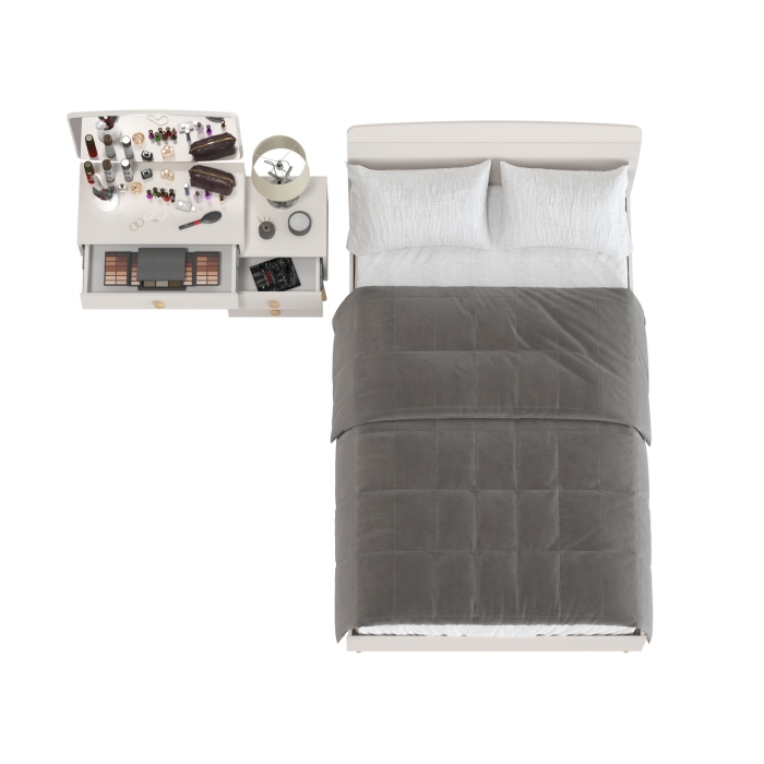 Афина Спальня Кровать 1200 + Трюмо, цвет кашемир серый, ШхГхВ 123,6х210,2х95,7 + 105х38,6х129 см., сп.м. 1200х2000 мм., б/м, основание есть