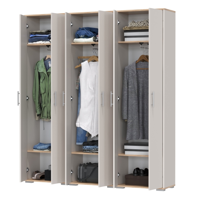 Три шкафа для одежды Домино 2-3430дкз/к.с, цвет дуб крафт золотой/кашемир серый, ШхГхВ 180х36х202 см.