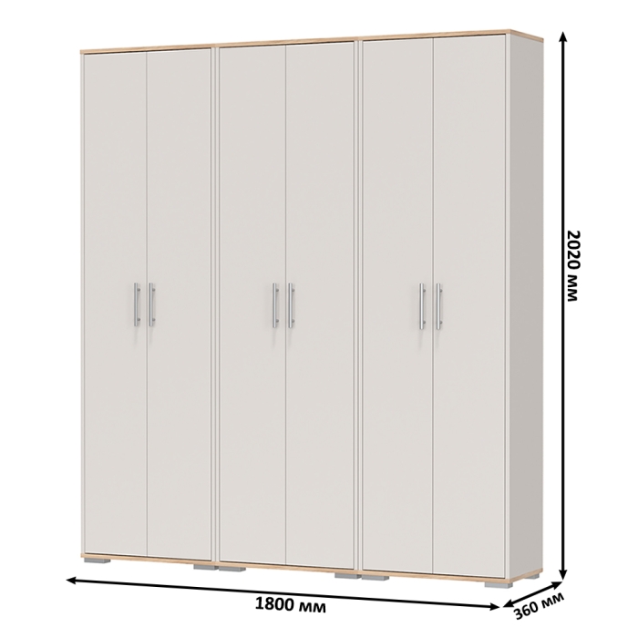 Три шкафа для одежды Домино 2-3430дкз/к.с, цвет дуб крафт золотой/кашемир серый, ШхГхВ 180х36х202 см.