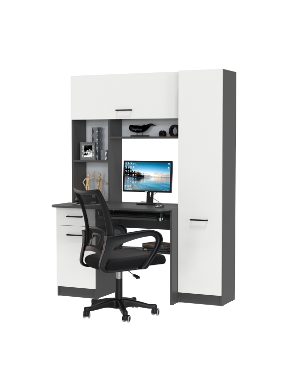 Стол 6-0603 Альфа + кресло 103 чёрное, цвет графит/белый, ШхГхВ 137х61х181 см., универсальная сборка