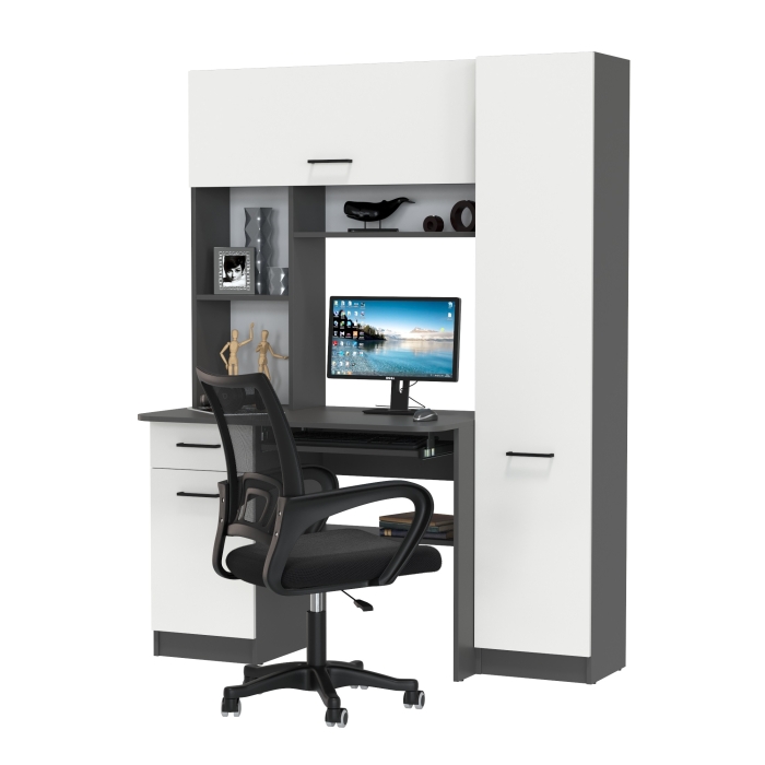 Стол 6-0603 Альфа + кресло 103 чёрное, цвет графит/белый, ШхГхВ 137х61х181 см., универсальная сборка