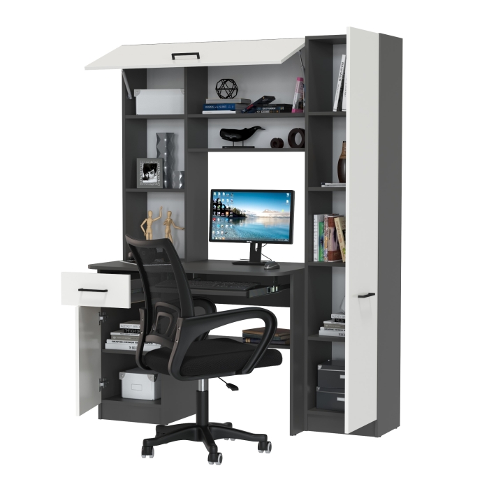 Стол 6-0603 Альфа + кресло 103 чёрное, цвет графит/белый, ШхГхВ 137х61х181 см., универсальная сборка