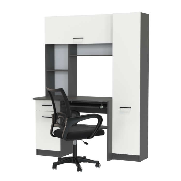 Стол 6-0603 Альфа + кресло 103 чёрное, цвет графит/белый, ШхГхВ 137х61х181 см., универсальная сборка